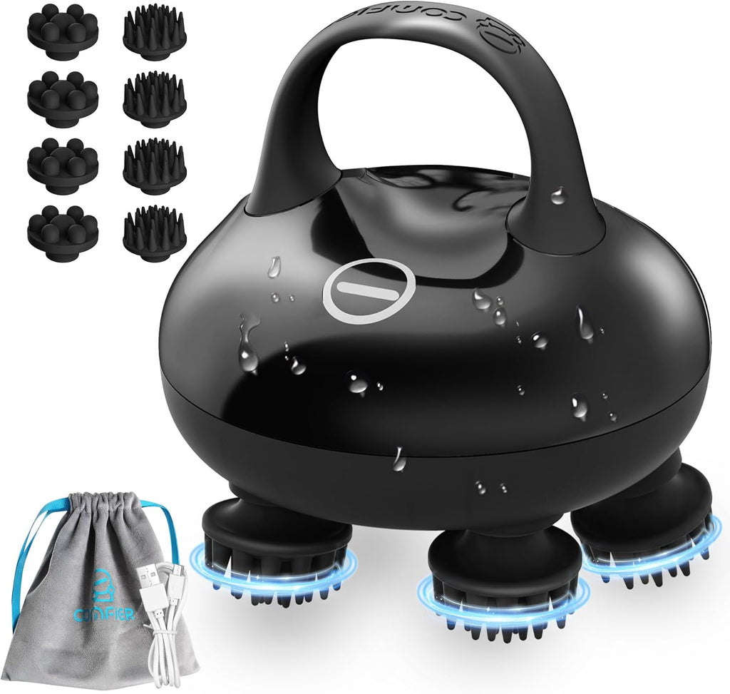 COMFIER Kopfmassagegeraet elektrisch IPX7 wasserdicht 8 Koepfe gold