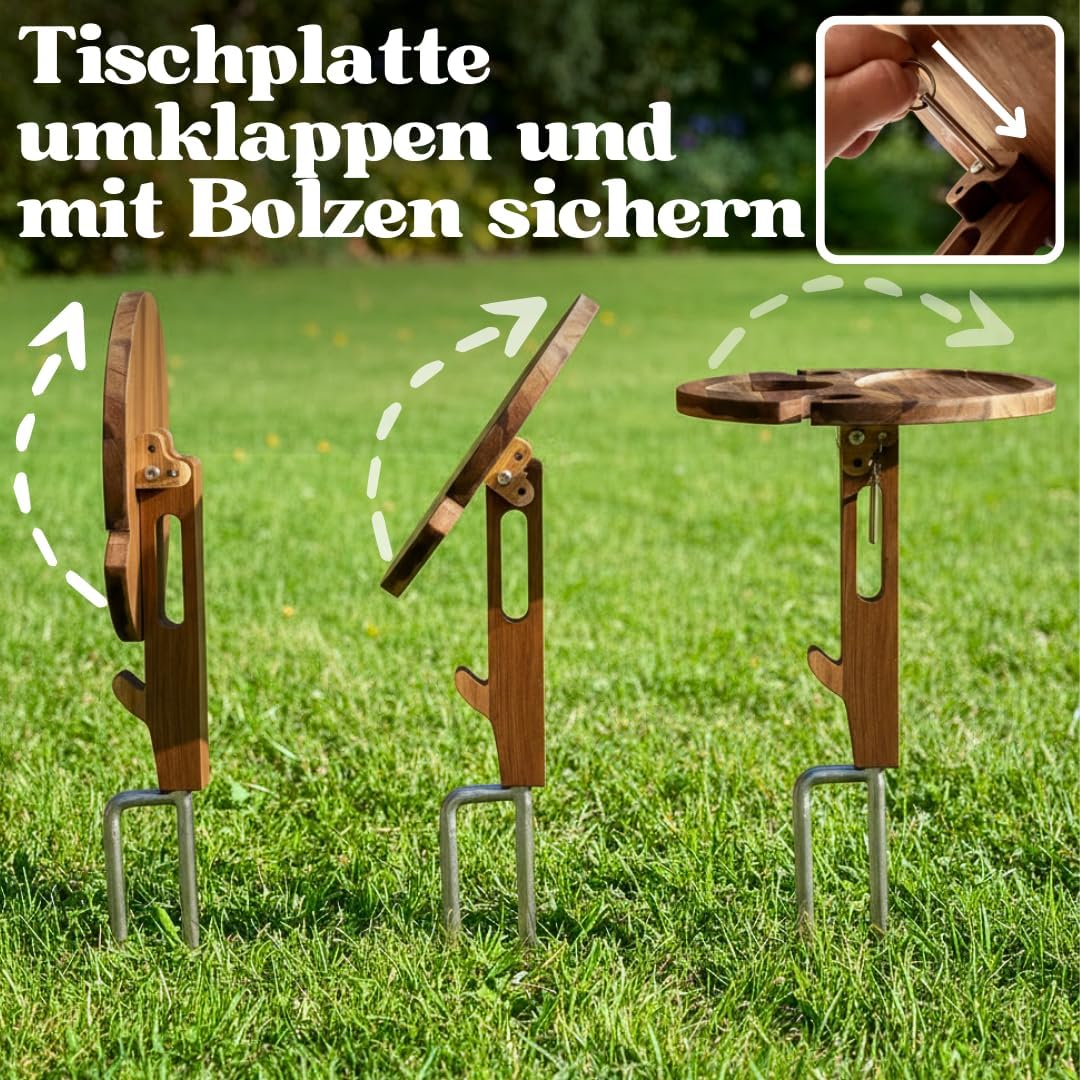 Decozy Life klappbarer Weinhalter aus Massivholz fuer Picknick Camping