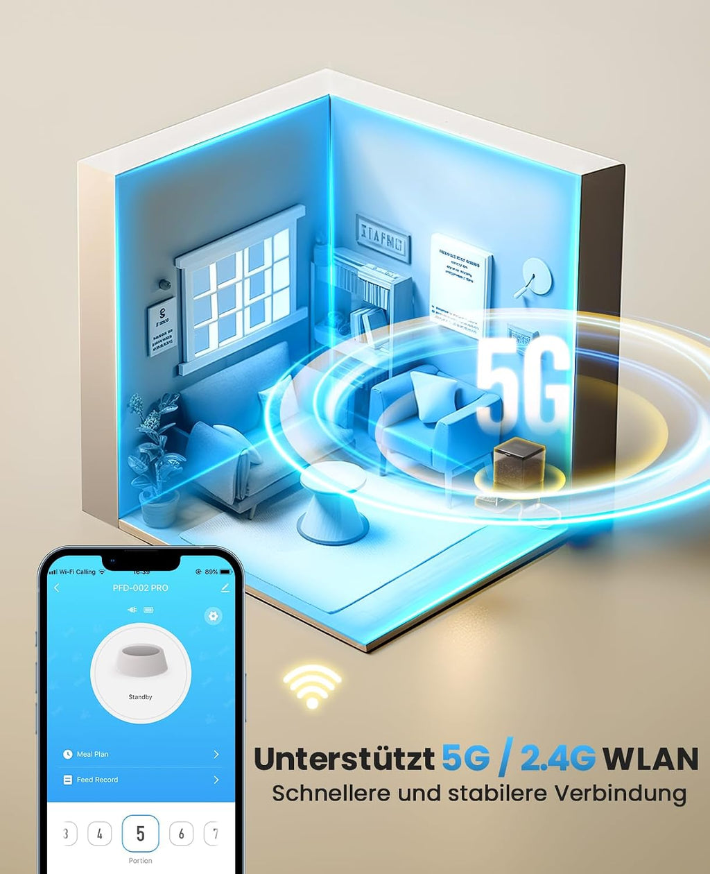 oneisall Futterautomat Katze mit 2 Naepfen WiFi App Steuerung Voice Recorder