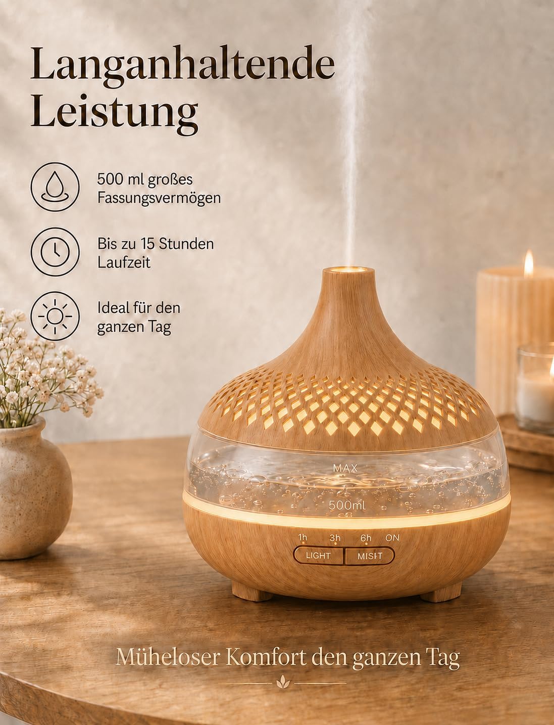 Aroma Diffuser 500 ml Duftdiffusor Set mit Fernbedienung LED Timer
