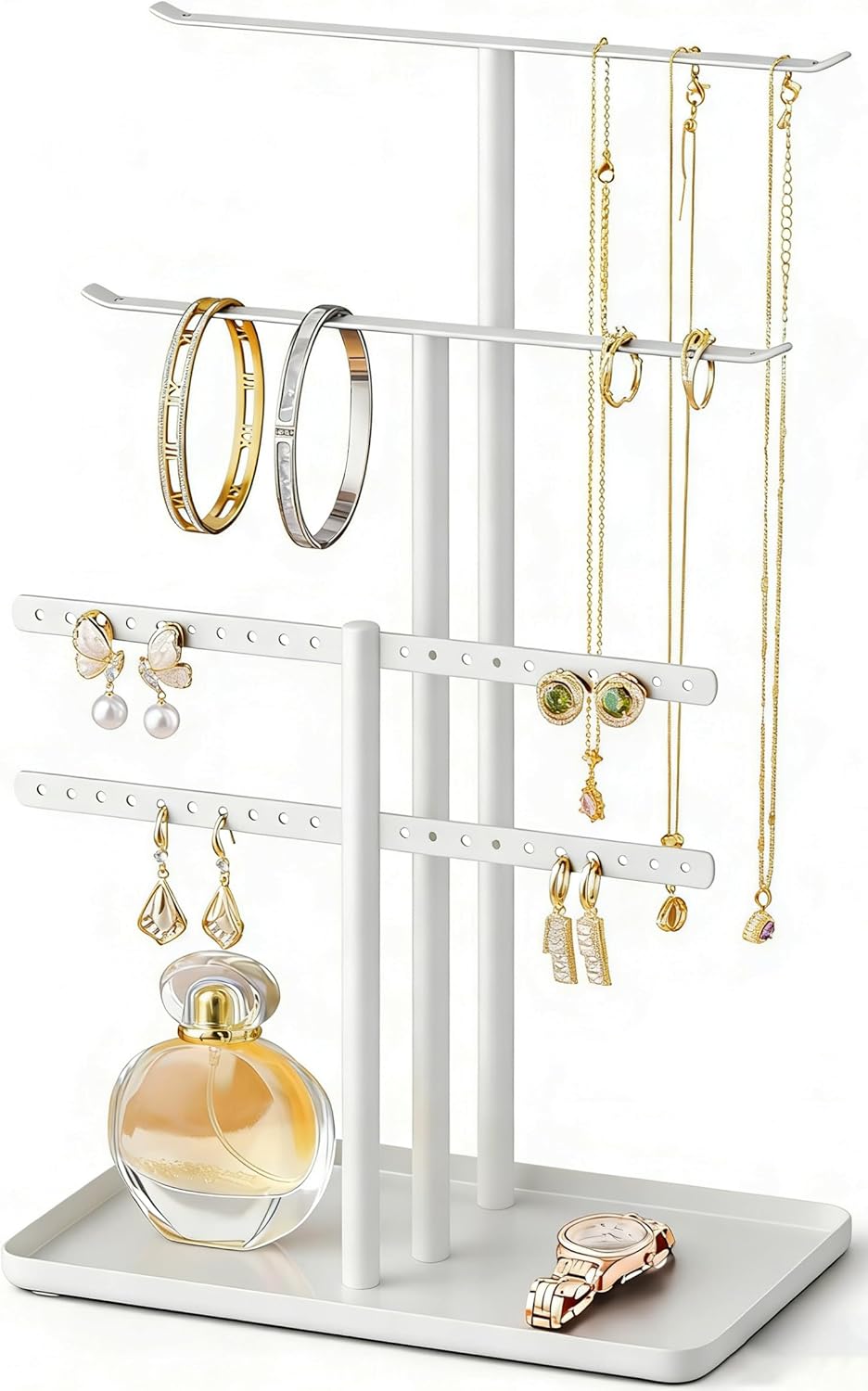 Schmuckstaender 4-stufig Weiss 32 cm fuer Halsketten Armbaender & Parfuem