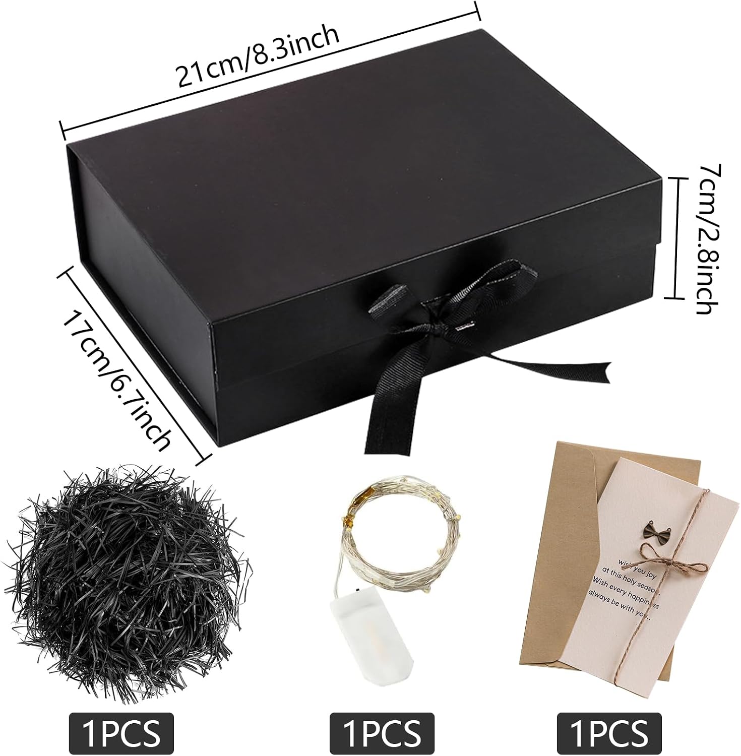 Geschenkbox 21x17x7 cm mit Deckel Schleife Karte und Licht Hochzeit