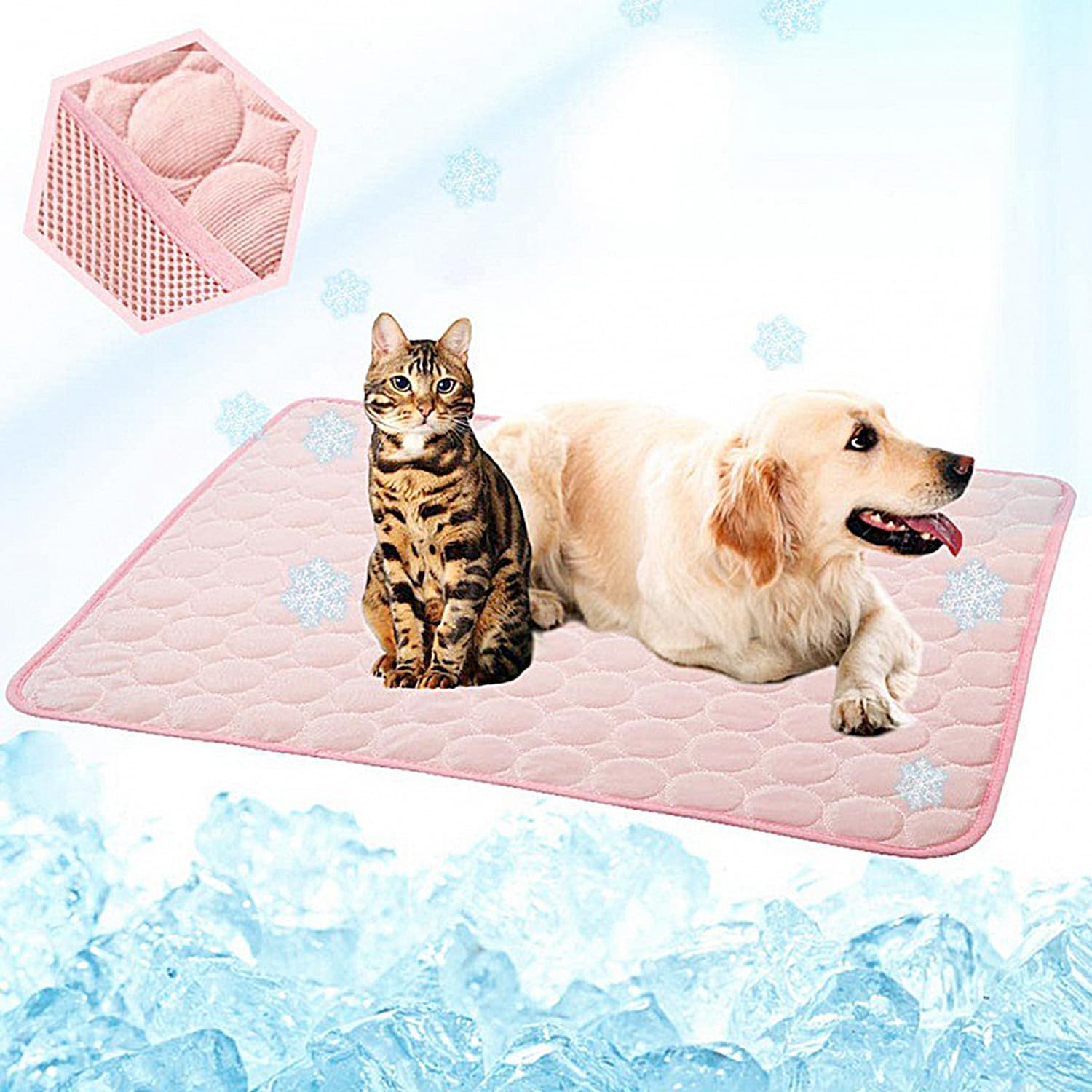 YXHZVON Kuehlmatte fuer Hunde 70x55 cm L waschbar selbstkuehlend Rosa