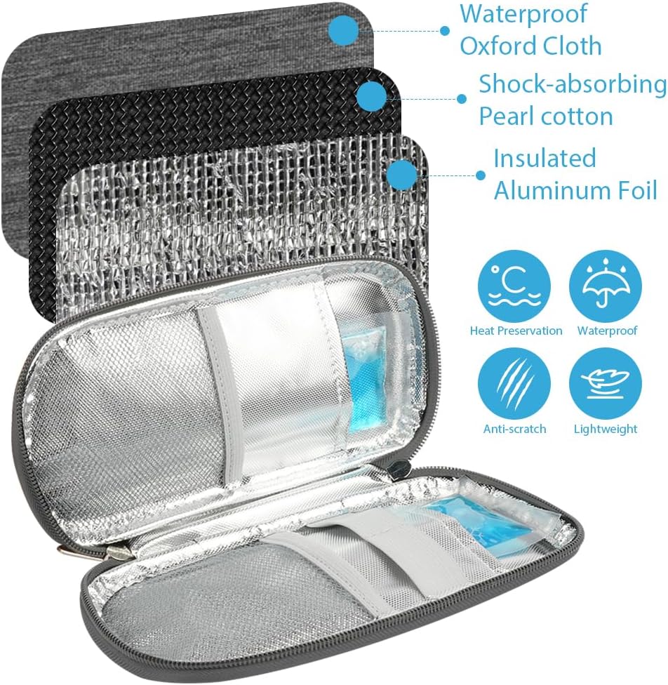 ACWOO Insulin Kuehltasche mit 2 Kuehlakkus, Tasche fuer Insulinpens Schwarz