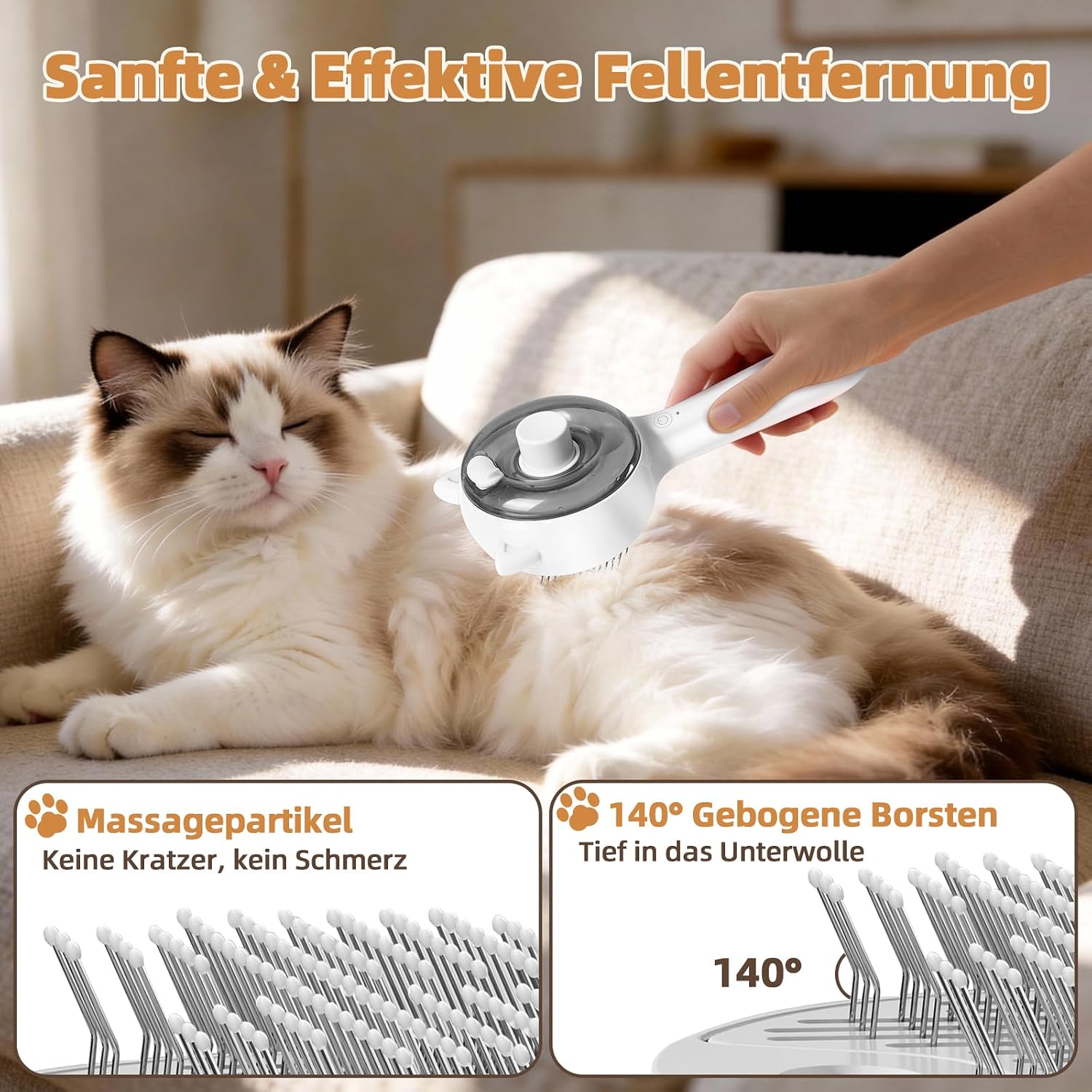 2in1 Dampfreiniger Katzenbürste Unterwollentferner USB Tierpflege