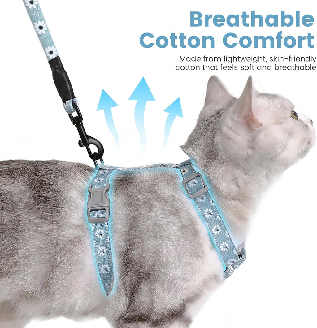 PETTOM Katzengeschirr Blumenmuster mit Leine ausbruchsicher verstellbar S-M