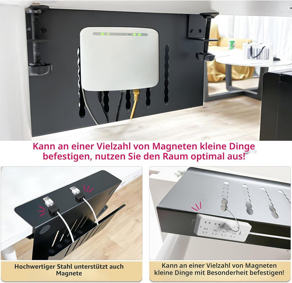 Laptophalter zum Einhaengen unter Tisch Stahl schwarz Schreibtisch Organizer