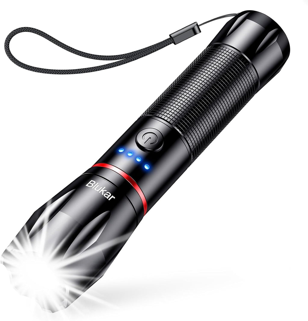 Blukar LED Taschenlampe 2000 lm zoombar, aufladbar, 5 Modi, IPX6