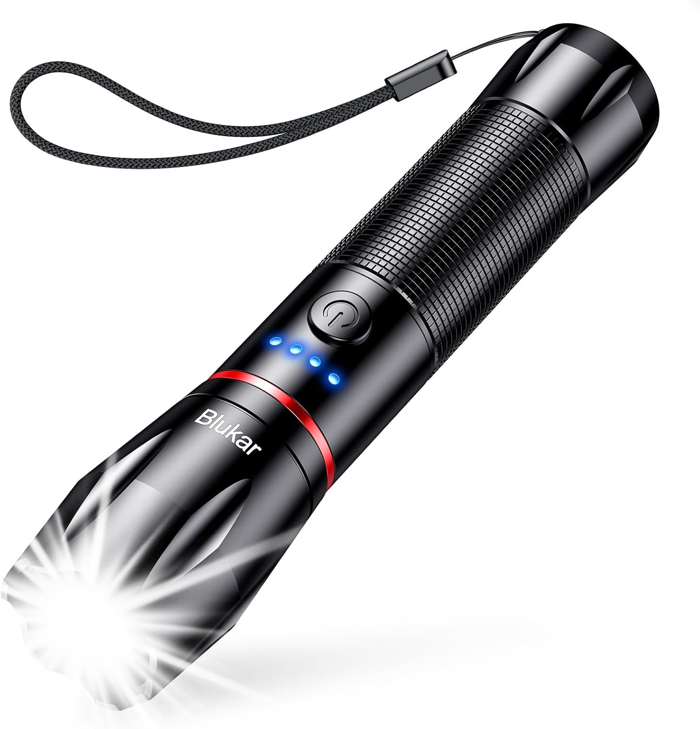 Blukar LED Taschenlampe 2000 lm zoombar, aufladbar, 5 Modi, IPX6
