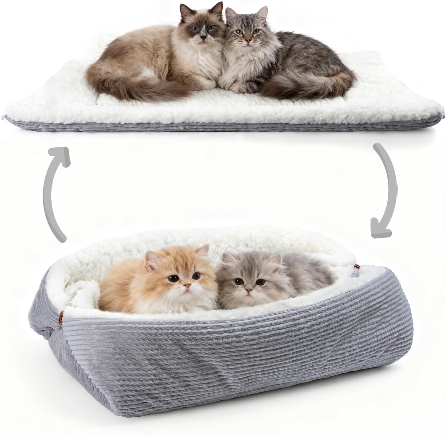 Katzenbett waschbar 42x38 cm Pluesch 2-in-1 Kissen Decke Sofa, entfaltet 61x51 cm