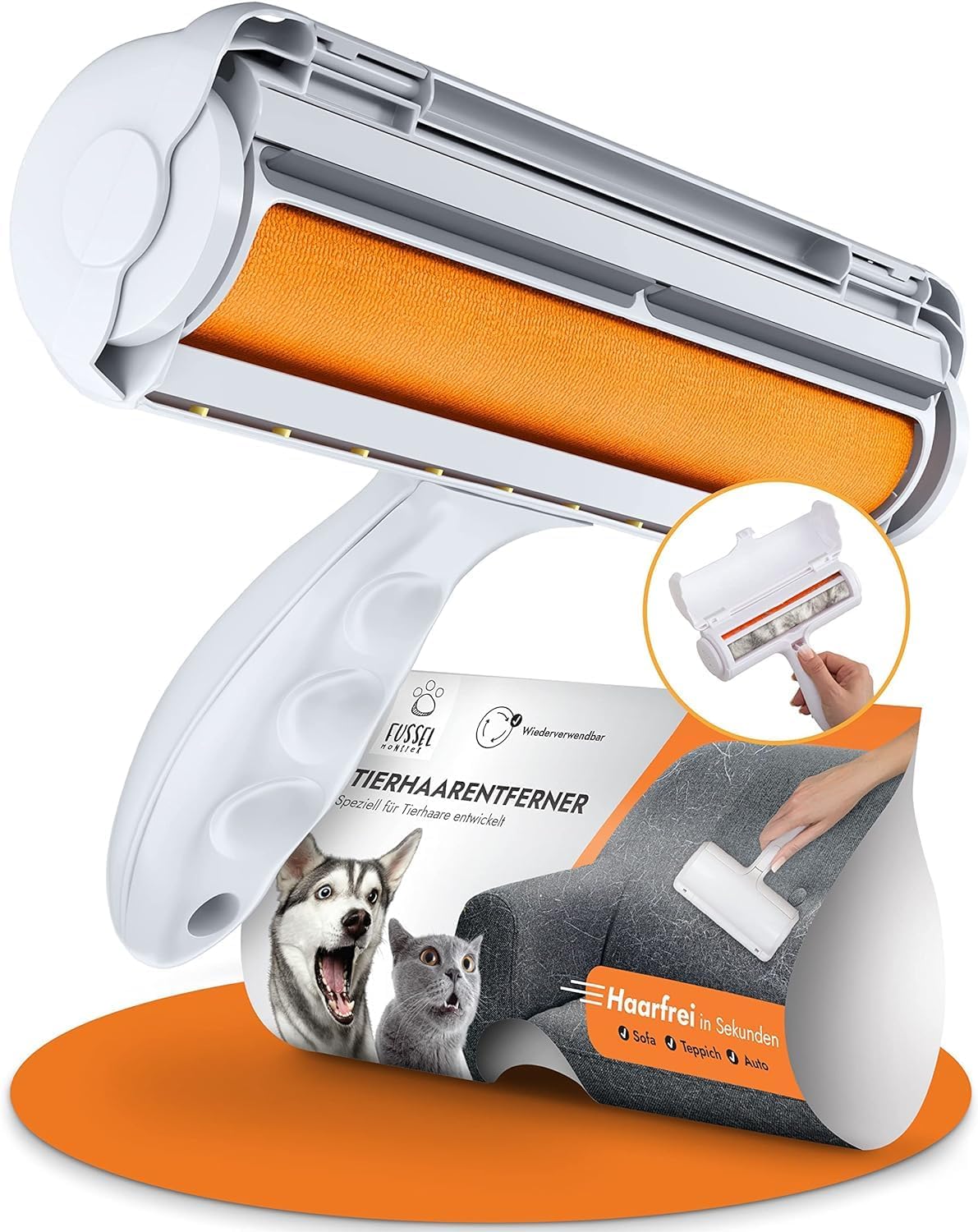 FusselMonster Tierhaarentferner mit Sammelkammer fuer Sofa, Teppich, Bett und Auto