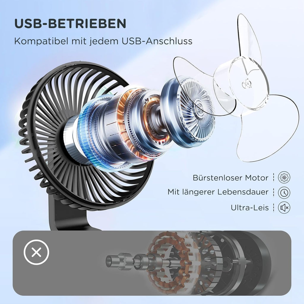 EasyAcc Tischventilator USB Akku 4000 mAh, tragbar, 4 Stufen, schwarz
