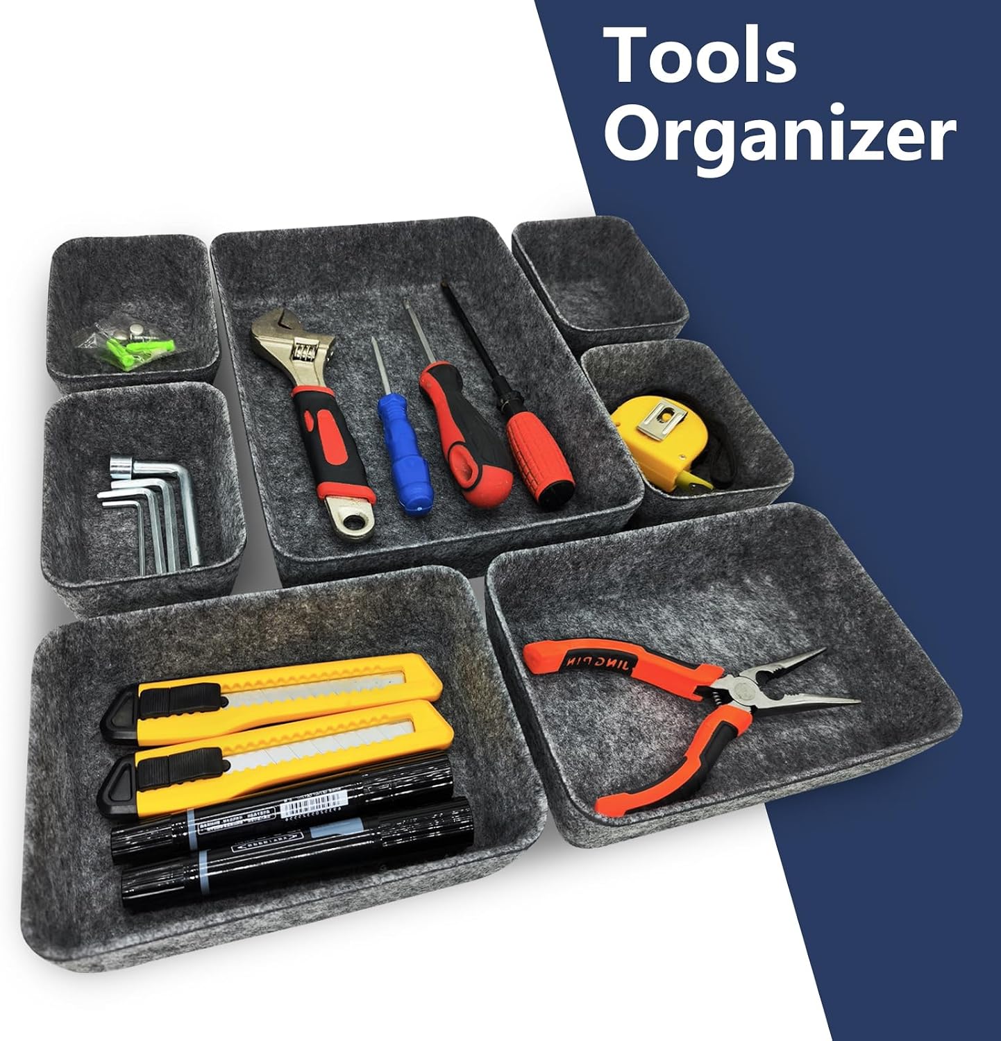 Schubladen Organizer Filz 14er Set waschbar Hellgrau fuer Schminktisch