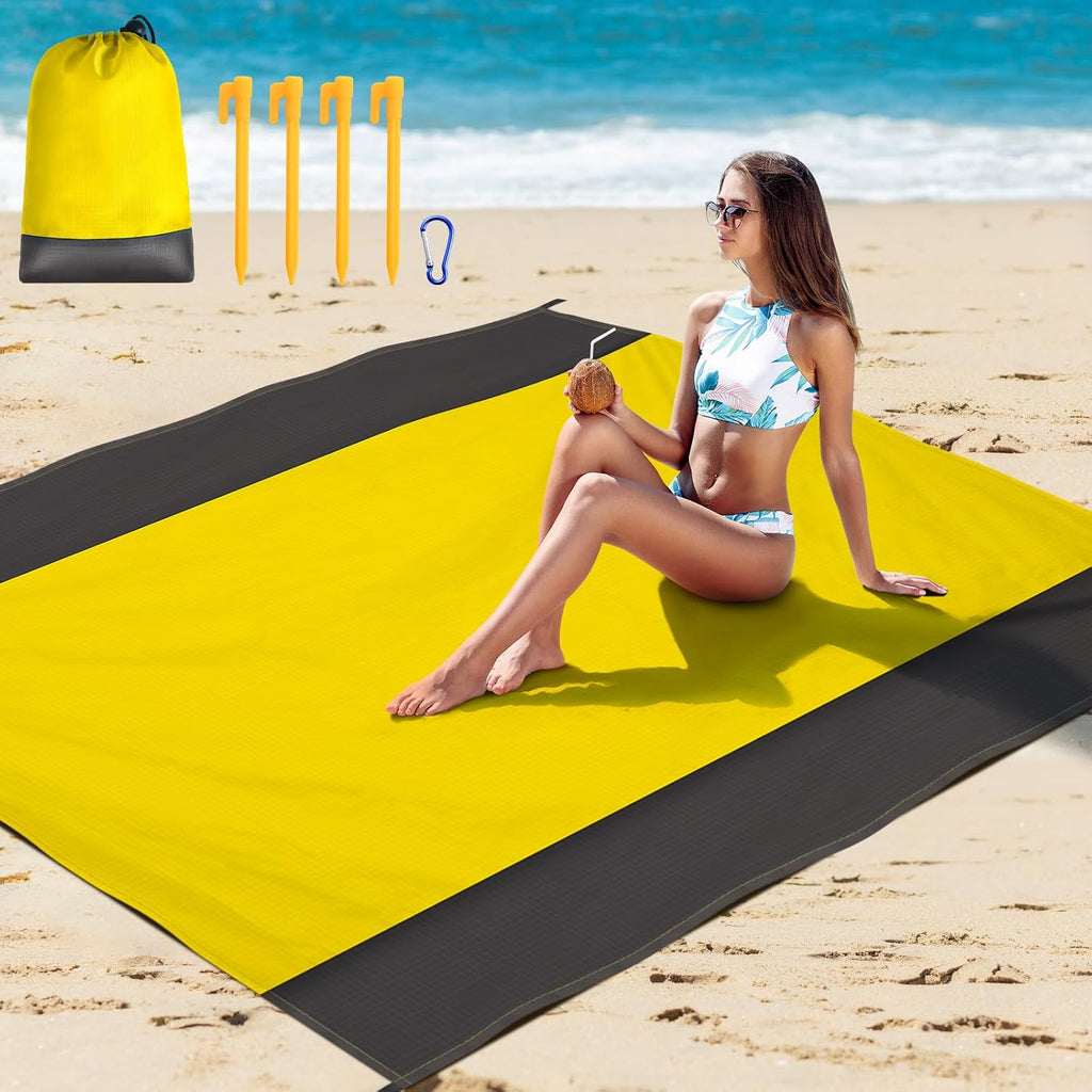 Stranddecke sandfrei 210x200 cm XXL blau - sandfeste Strandmatte fuer Strand Camp