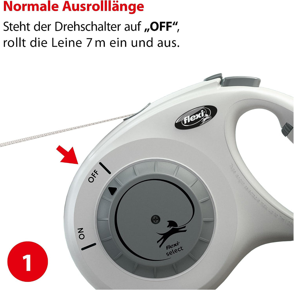 flexi Select M Roll-Leine 0-7 m, verstellbar, Gurt fuer Hunde bis, grau