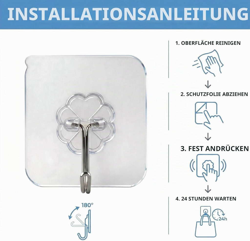 Selbstklebende Handtuchhaken 10er Set transparent Wasserdicht
