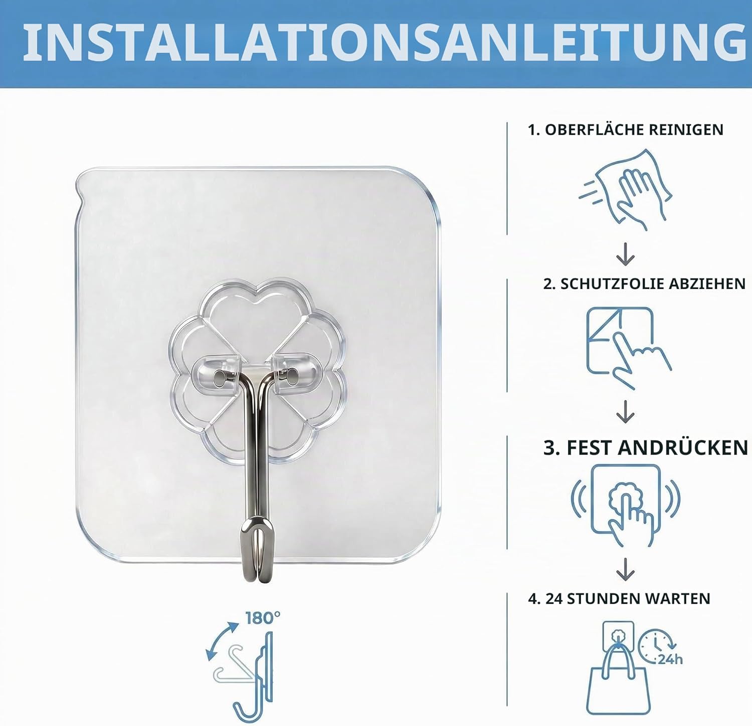 Selbstklebende Handtuchhaken 10er Set transparent Wasserdicht