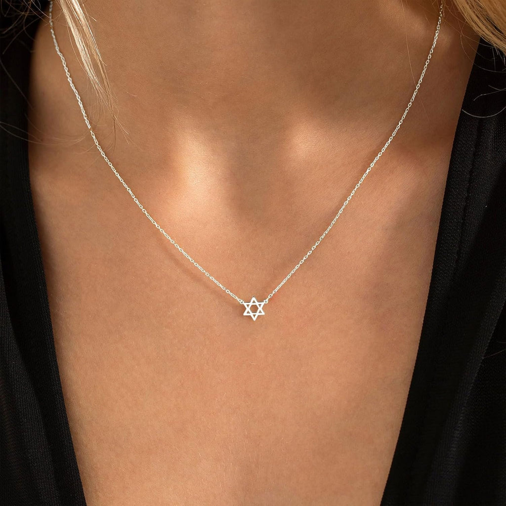 HANLI Silberkette 925 Damen zarte Anhaenger Horn Davidstern Schmetterling Sonne L