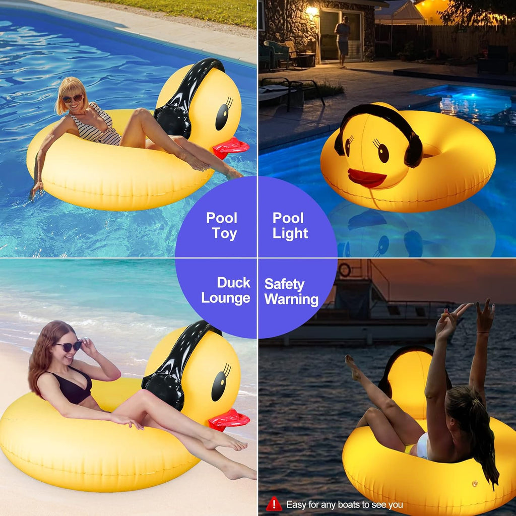 DeeprBetter Schwimmreifen Ente mit LED Licht Solar 107cm Pool Luftmatratze Badei