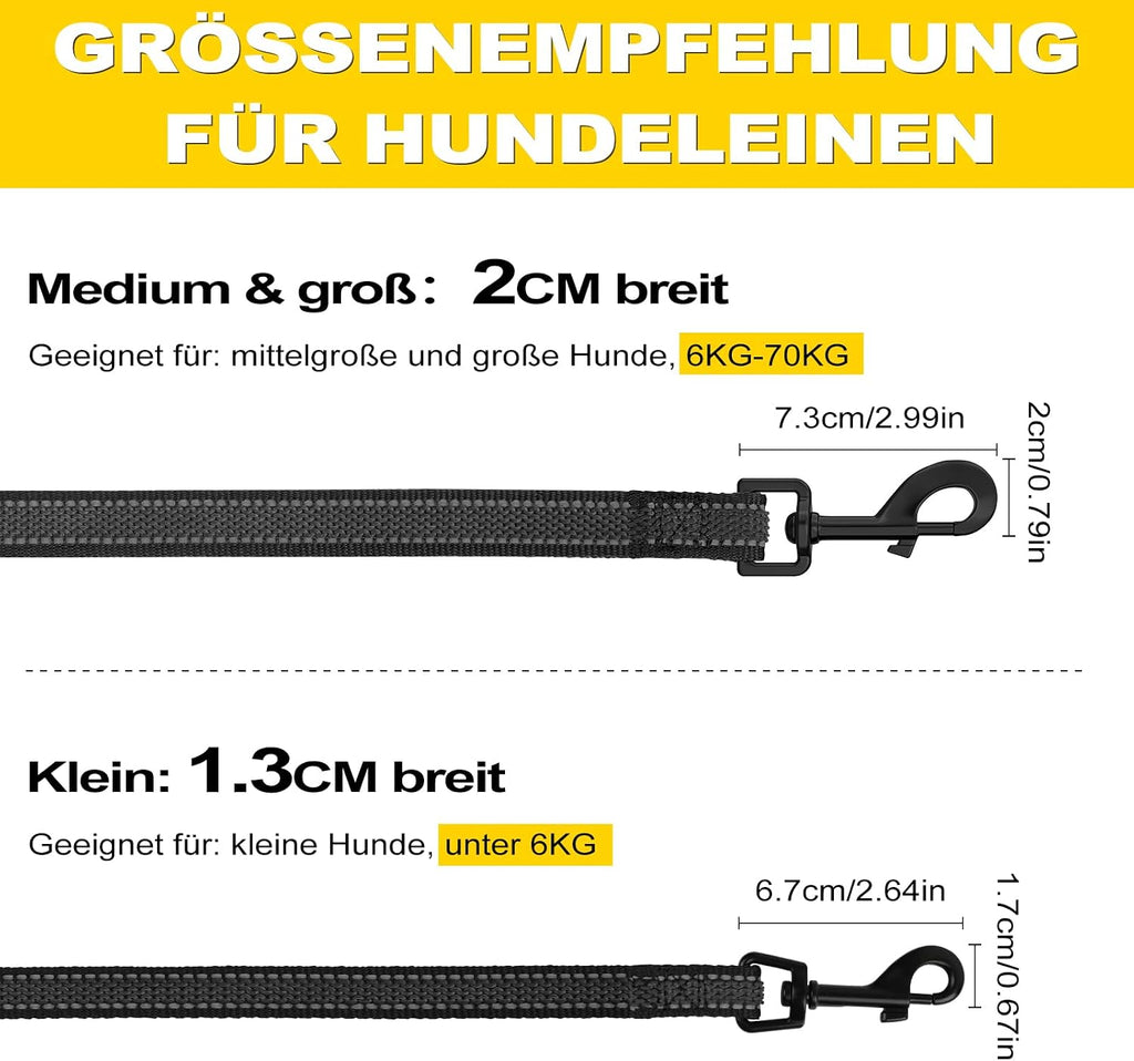 XXBEN Reflektierende Hundeleine gummiert Nylon mit Griff 15mm-20mm 1–3 m