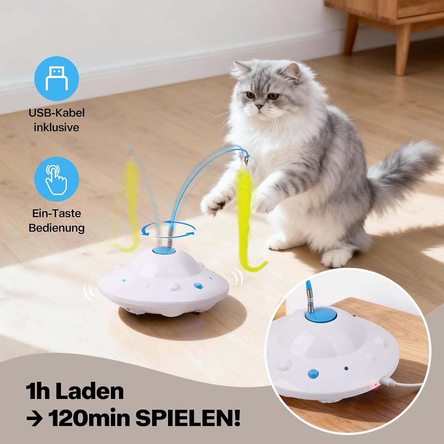 Interaktives Katzen-Spielzeug UFO mit Katzenangel USB Ladefunktion