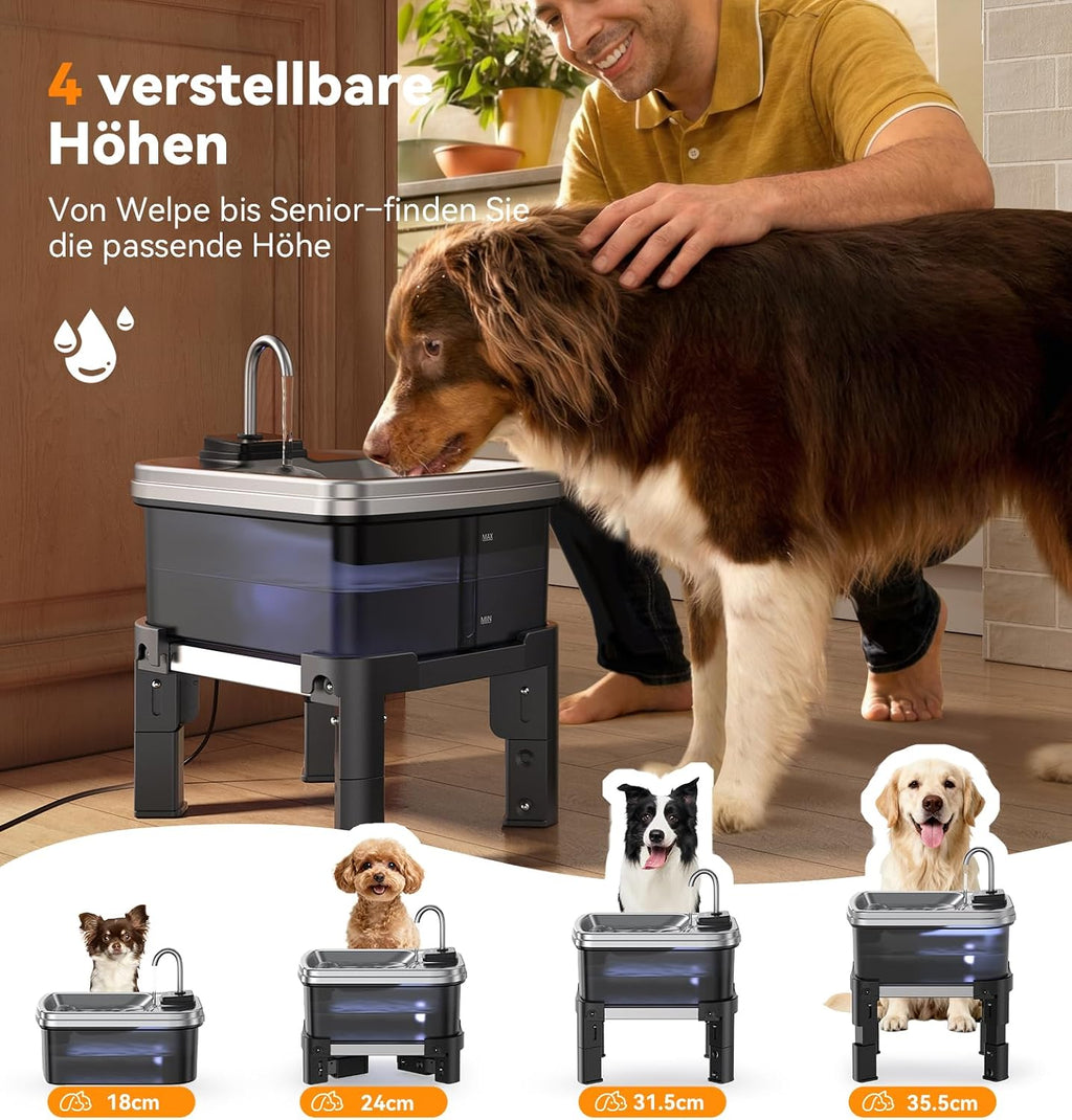 FEELNEEDY Hundetrinkbrunnen mit Edelstahlwanne, 3 Stufen Filterung