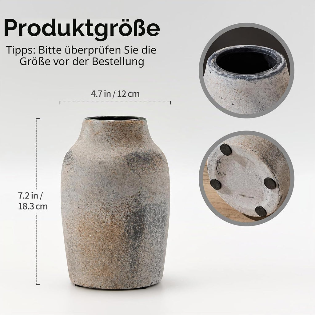 Rustikale Keramik Blumenvase 18,3 cm Boho Terrakotta Bauernhaus Deko