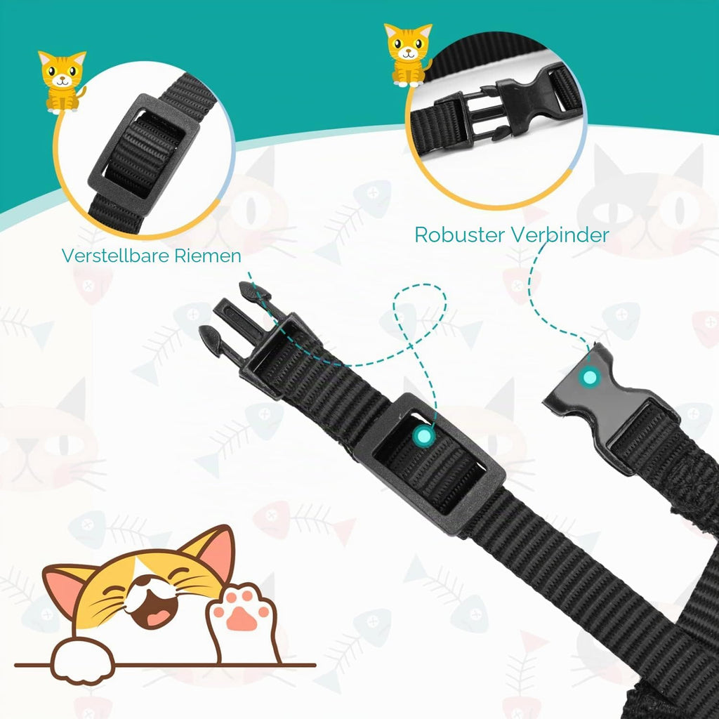 Nobleza Katzengeschirr verstellbar Nylon mit Leine fuer Katzen und Kaninchen