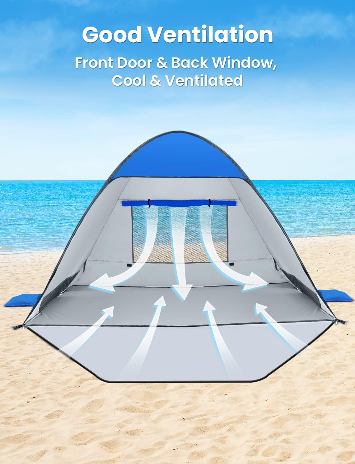 Glymnis Pop-up Strandmuschel Strandzelt UV50+ mit Reissverschlusstuer Windschutz B