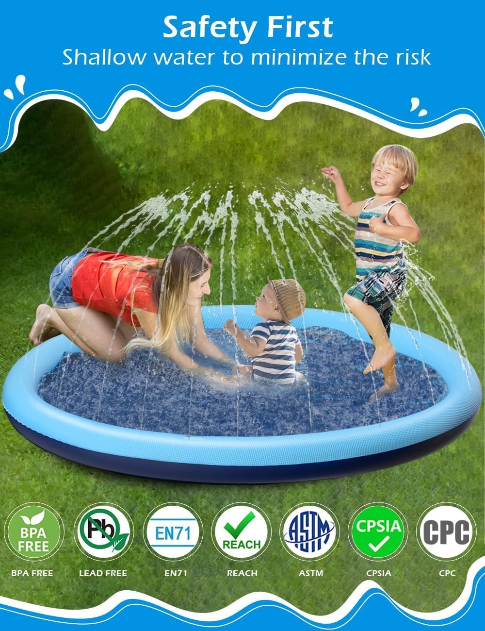 Kinder Wassersprinkler 200 cm mit Antirutschfunktion Hund-Motiv Blau