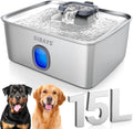 Edelstahl Trinkbrunnen 15L fuer Katze und Hund mit breiter Schale und LED