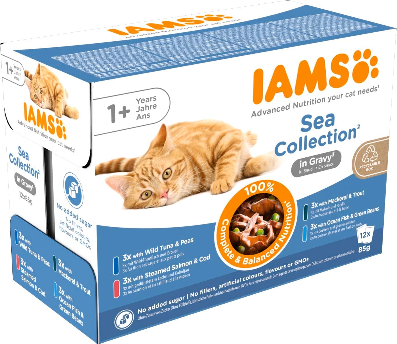 IAMS Delights Katzennassfutter Sea Collection Fisch Mix in Sauce 12×85g