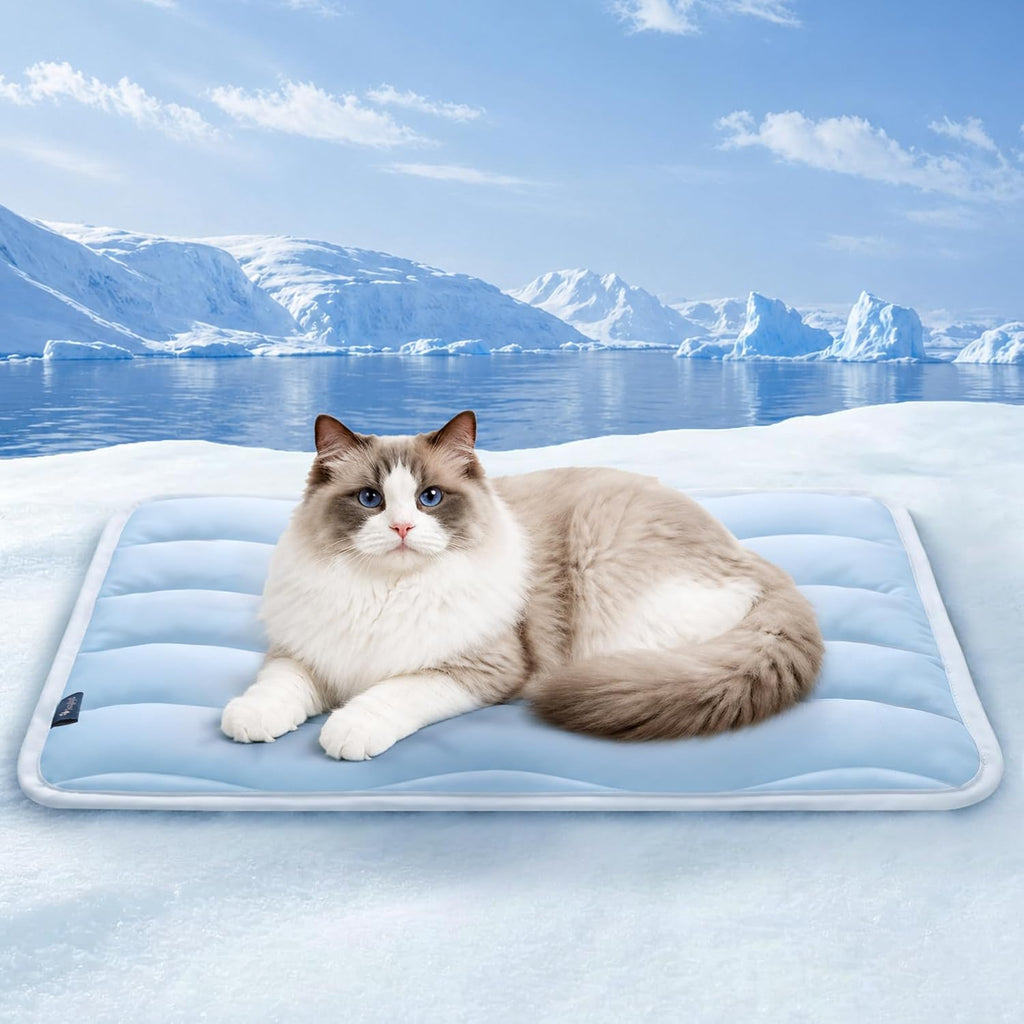 Angelpet Kuehlmatte 120x90 cm fuer Hunde Katzen, gel-frei, rutschfest, blau