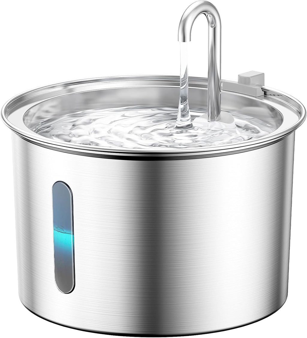 oneisall Katzenbrunnen Edelstahl leiser Trinkbrunnen mit Wasserstand LED