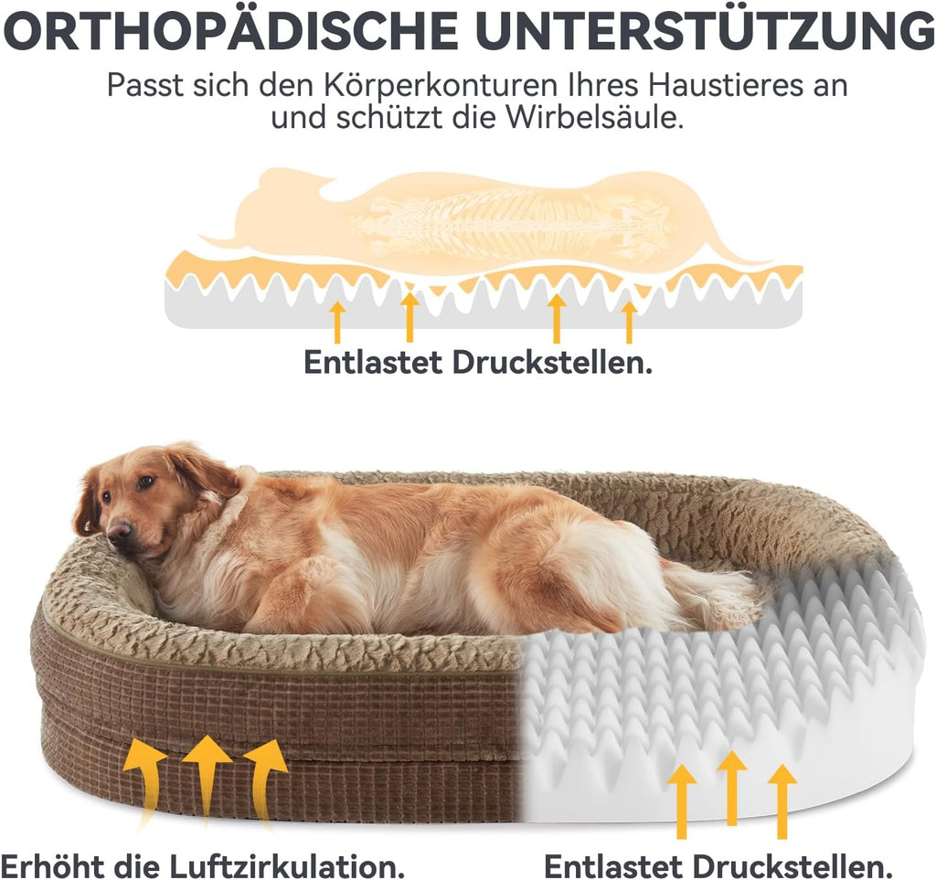 Orthopaedisches Hundebett mit Nackenrolle fuer mittelgrosse Hunde 15cm-19cm