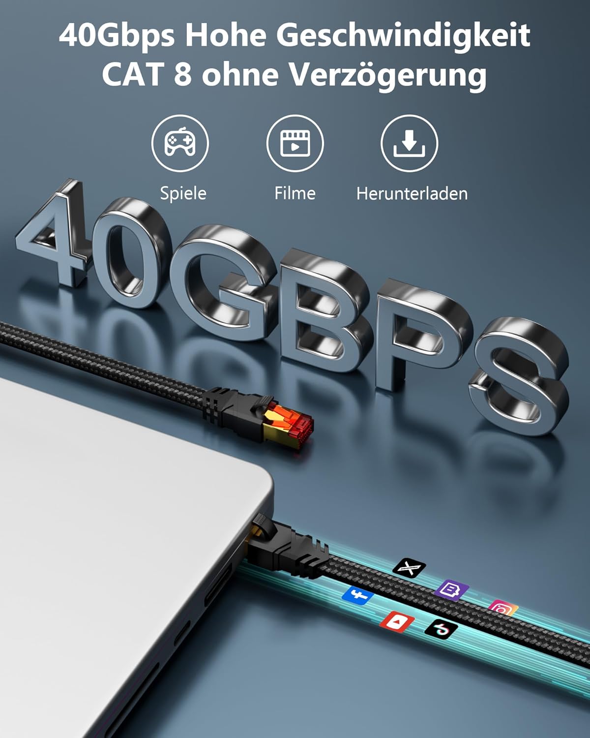 CAT8 LAN Kabel 0,25m-31m 5m 40 Gbps 2000 MHz Ethernet RJ45