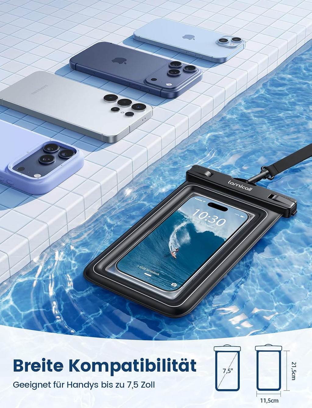 Lamicall wasserdichte Handyhuelle IP68 2er Set bis 7,5" fuer iPhone 17/16/15