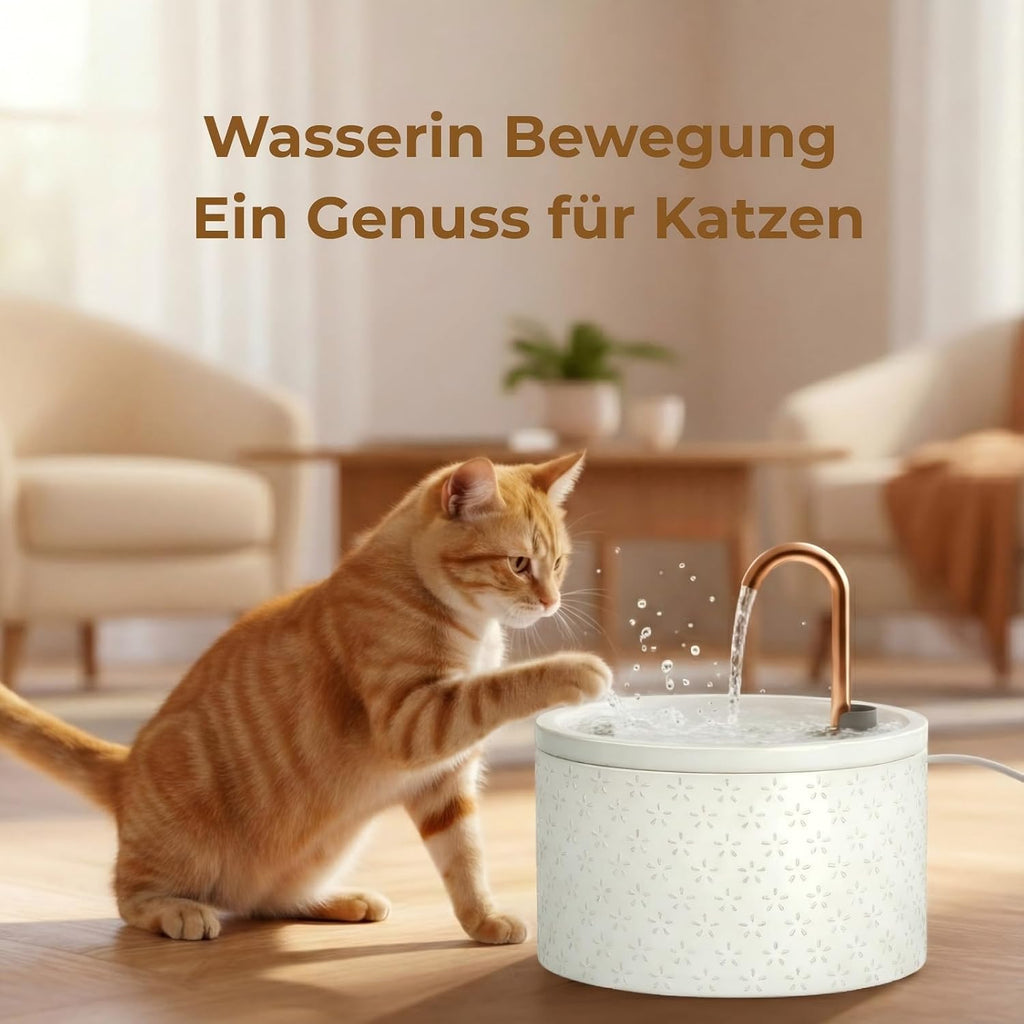 MISFANS Katzenbrunnen Keramik leiser Trinkbrunnen mit Filtersystem weiss