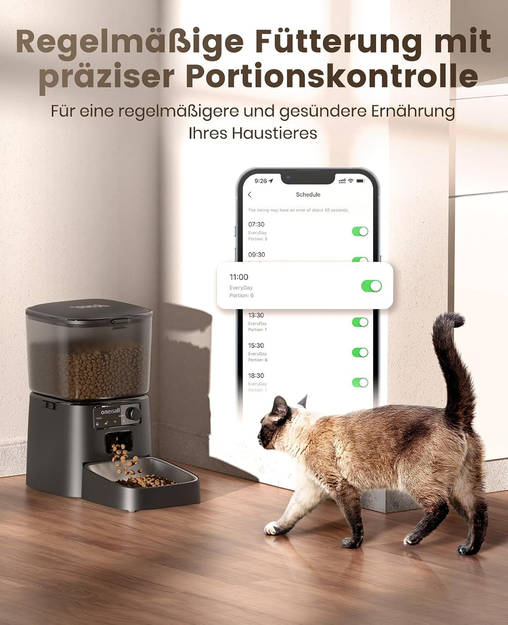 oneisall Futterautomat Katze WiFi App‑Steuerung 1-12 Mahlzeiten Edelstahlnapf