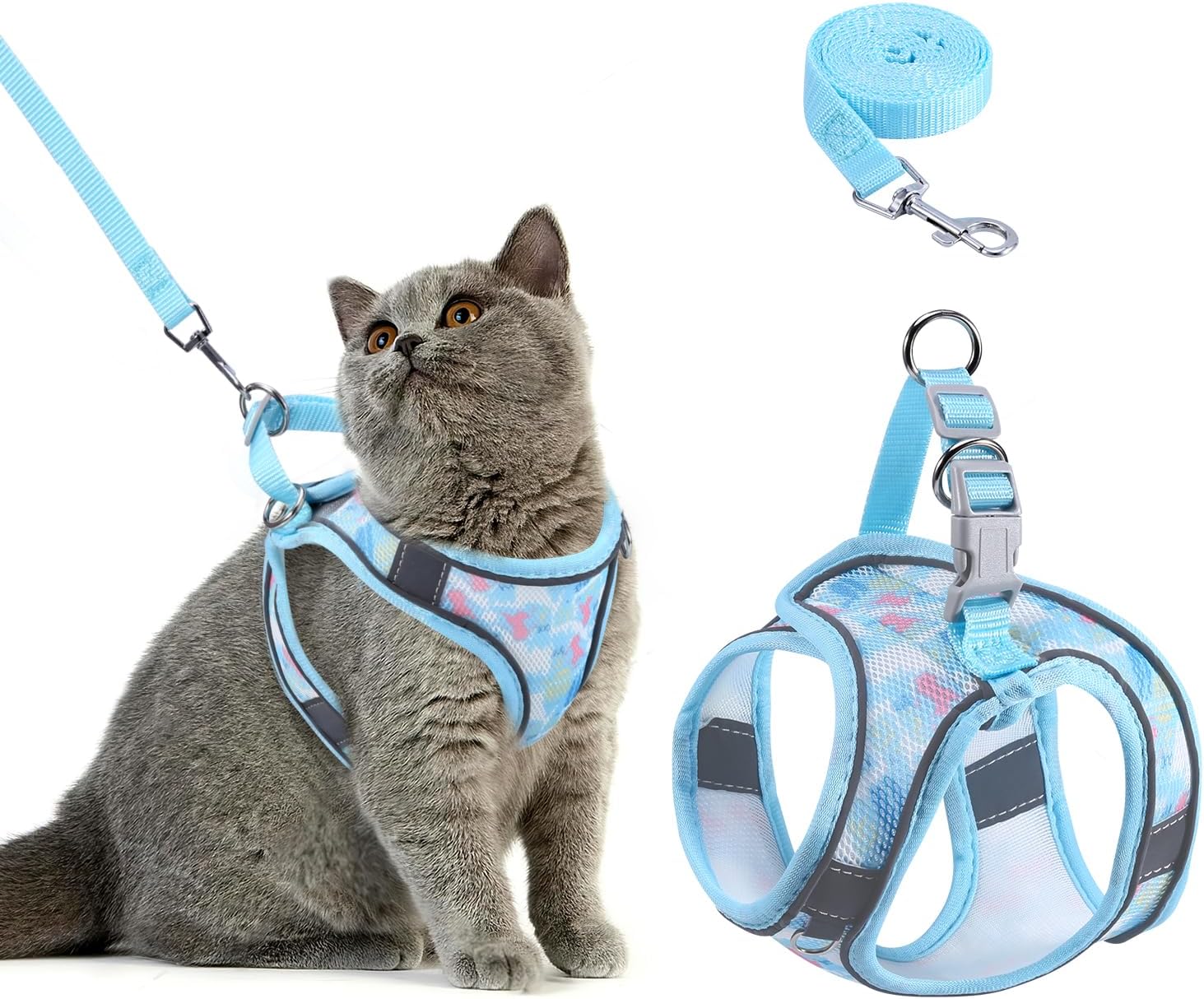 Brifit Katzengeschirr verstellbar XXS Blau mit 150 cm Leine, reflektierend