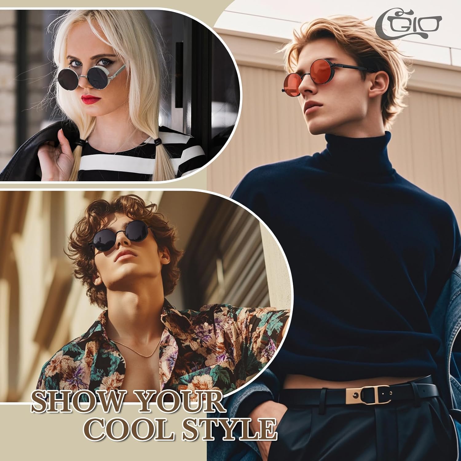 CGID Sonnenbrille rund Polarisiert UV400 Metallrahmen Retro Steampunk Unisex