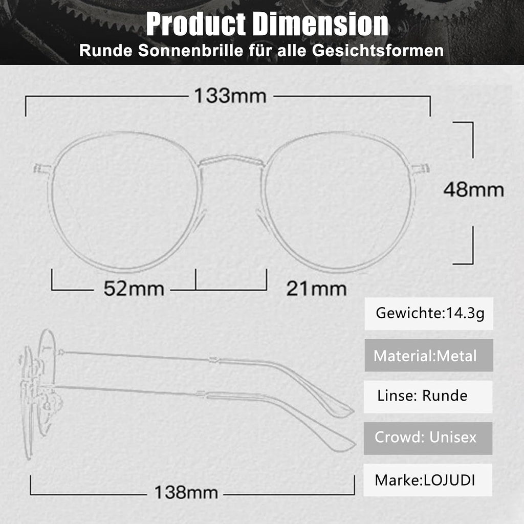 Retro Sonnenbrille rund UV400 polarisiert Herren Damen Vintage Unisex