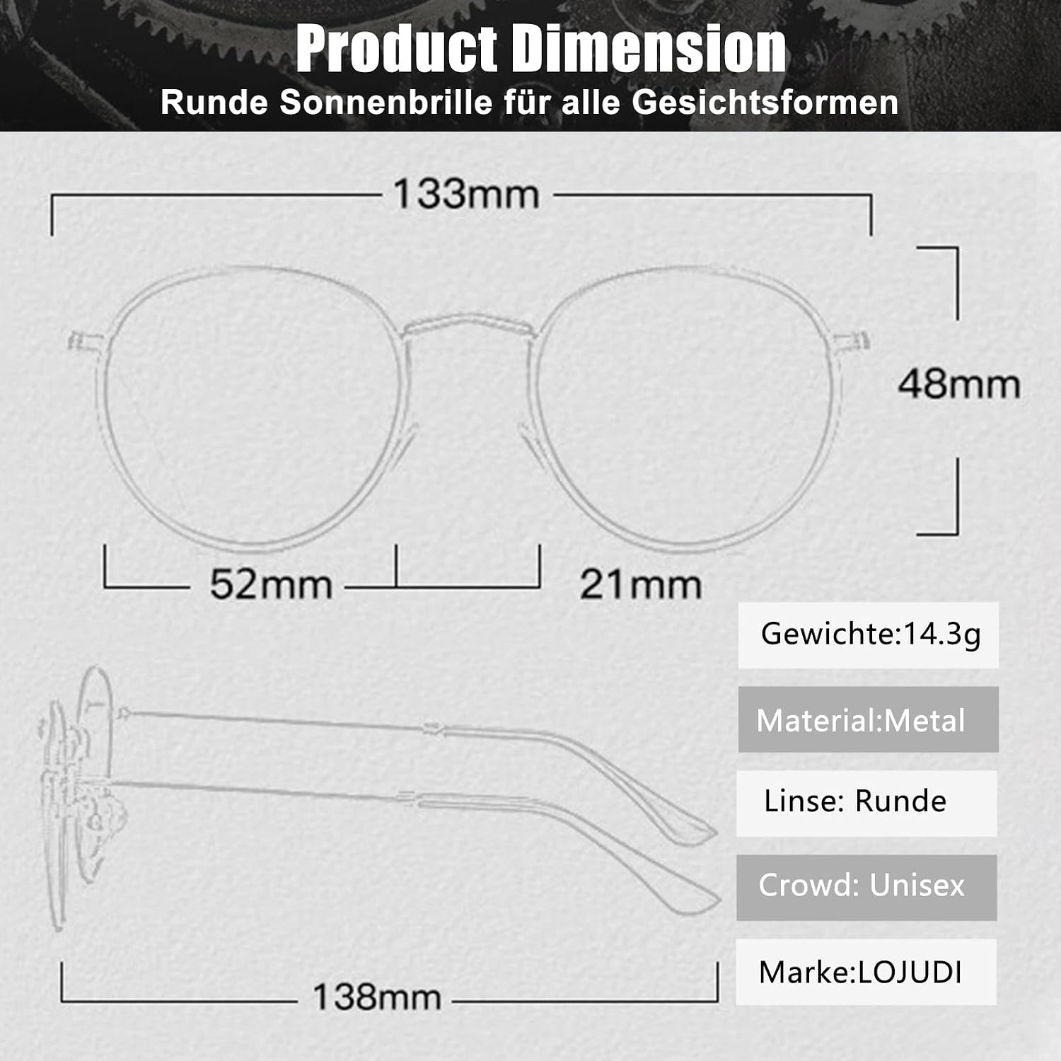 Retro Sonnenbrille rund UV400 polarisiert Herren Damen Vintage Unisex