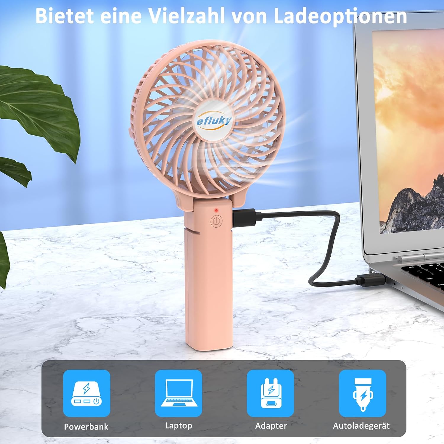 efluky faltbarer USB Handventilator wiederaufladbar tragbar Mini Ventilator