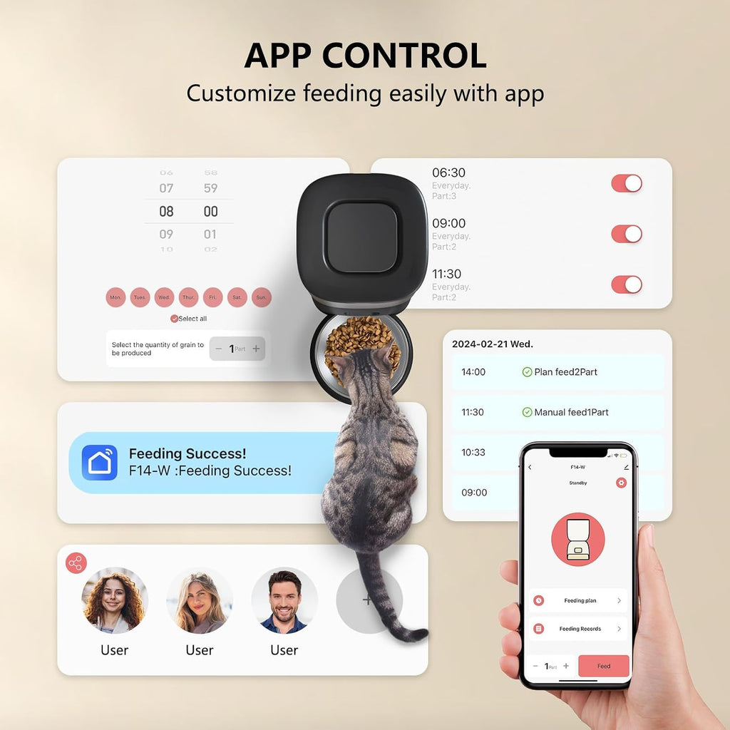 PUPPY KITTY Futterautomat fuer Katzen mit WiFi App und Edelstahlnapf