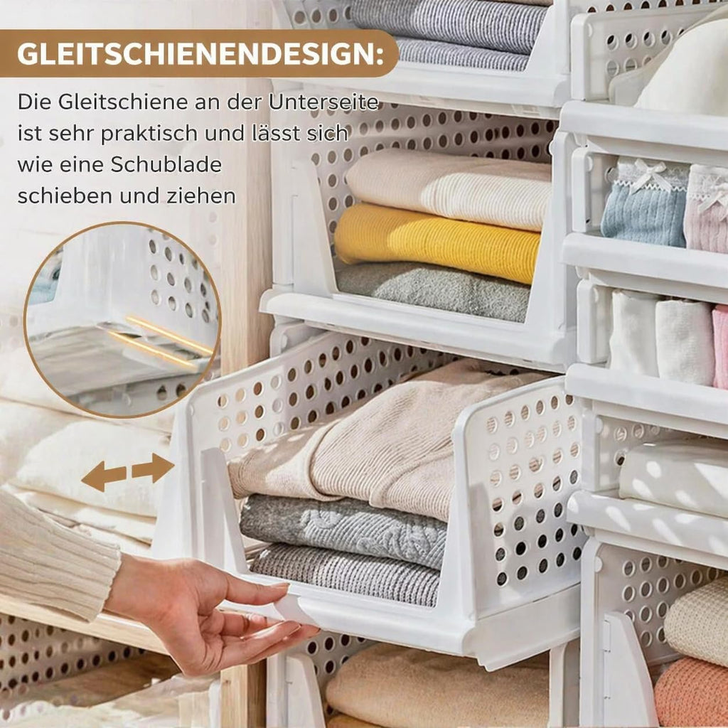4er Set Stapelboxen Kleiderschrank Organizer Kunststoff Grau RMAN