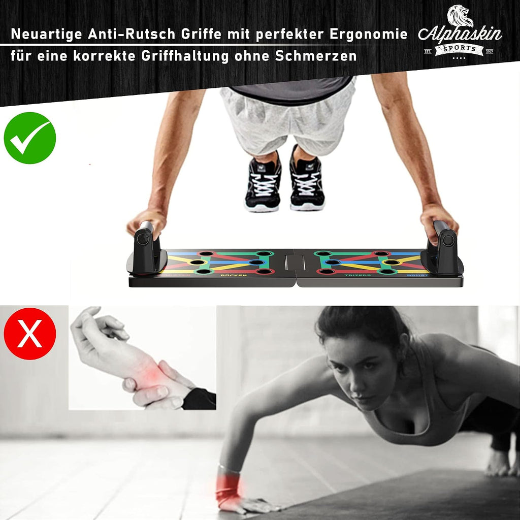 ALPHASKIN Push Up Board klappbar 12-in-1 mit Anti-Rutsch Griffen Brust Schulter