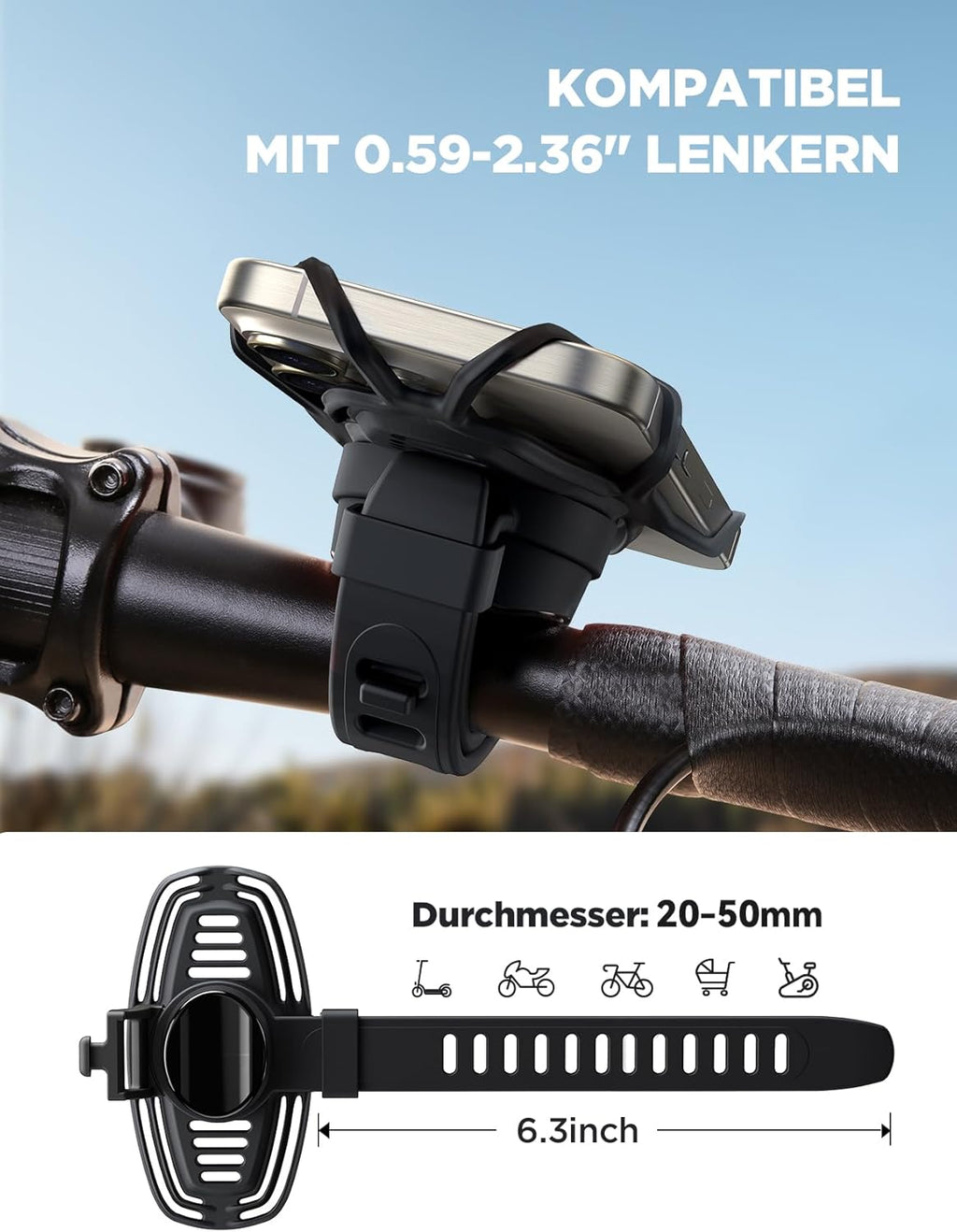 Fahrrad Handyhalterung Lenker 360° drehbar mit Stossdaempfer Universal