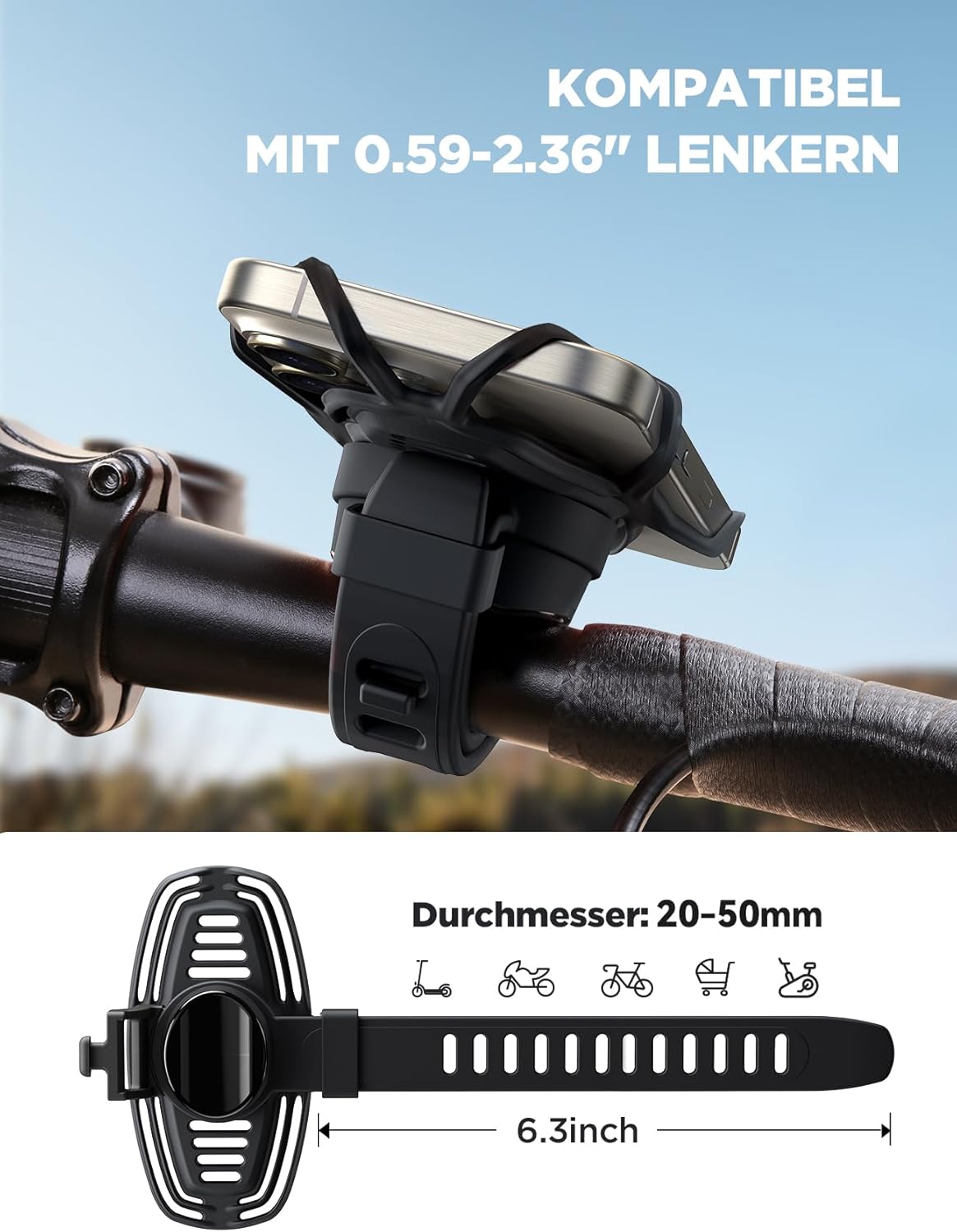Fahrrad Handyhalterung Lenker 360° drehbar mit Stossdaempfer Universal