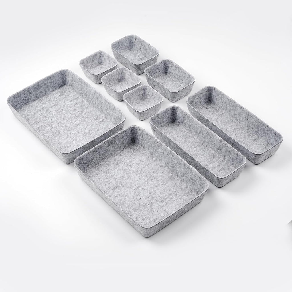 Filz Schubladen-Organizer 9er Set, Aufbewahrungsboxen 4 Groessen fuer Buero Tisch